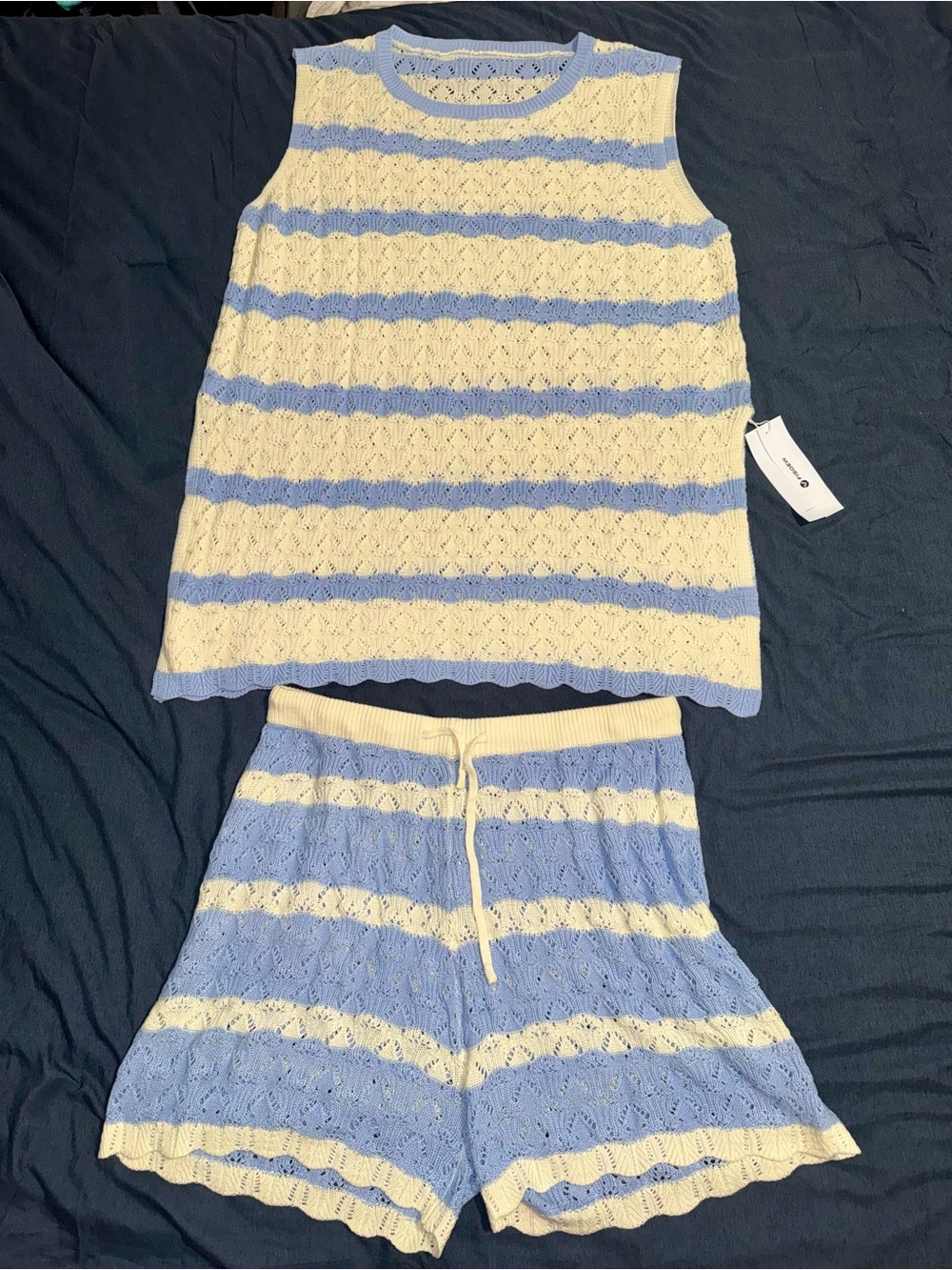 NWT Cream and Light Blue Striped Knit Swim Cover-Up Set Size 2XL - Picture 4 of 6